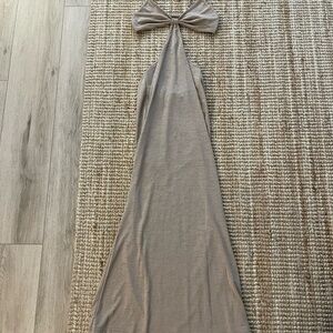 Elegant Tan Halter Maxi Dress